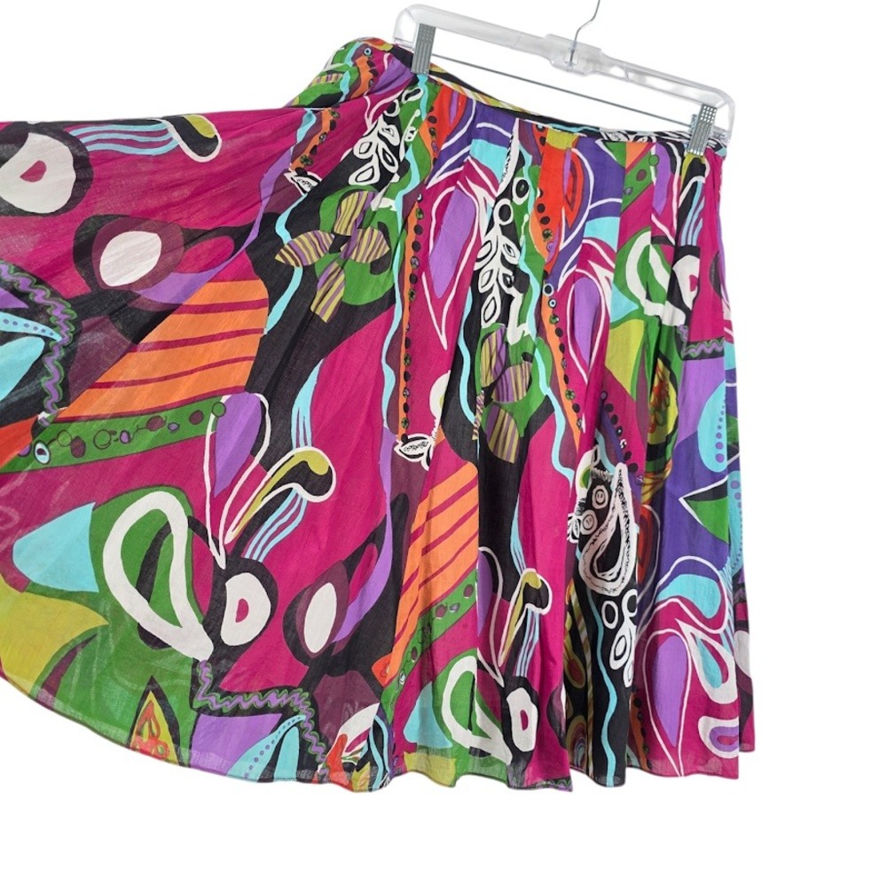 Casual Studio Skirt Womens XL Multicolor Abstract Pleated Boho RetroFlowy‎